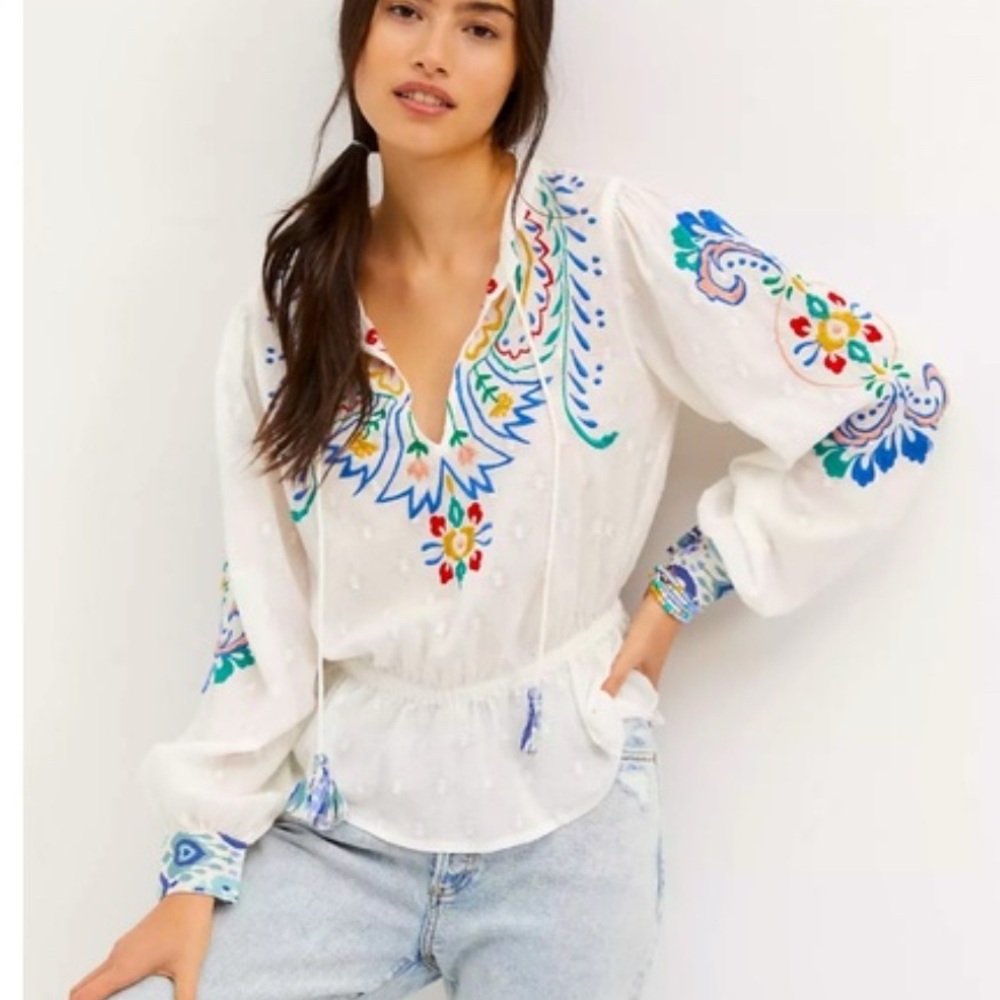 Forever That Girl Embroidered Peplum Blouse